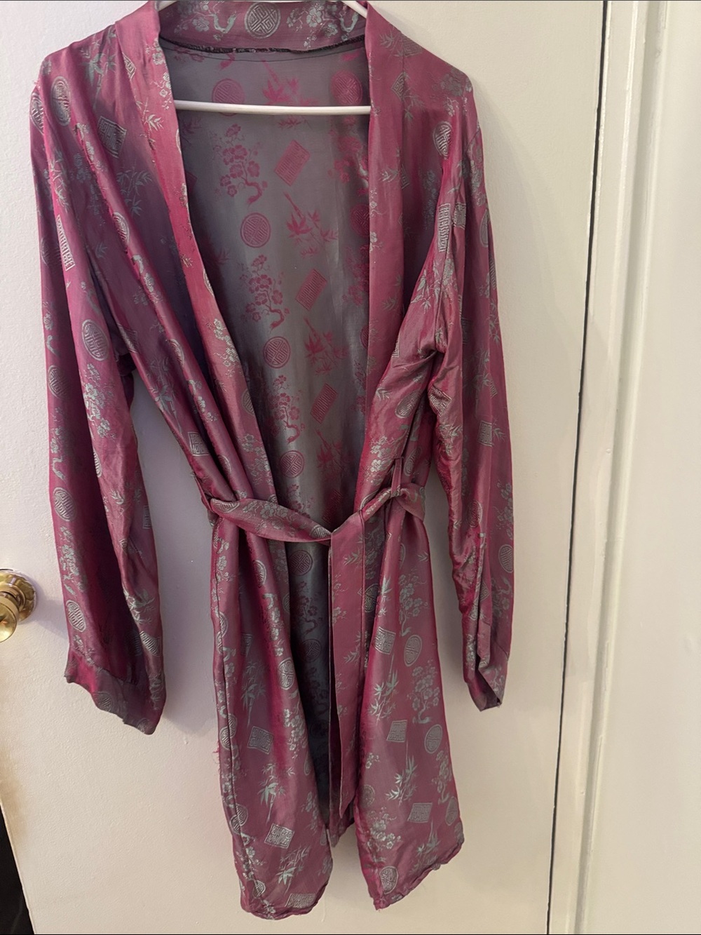 Lux Satin Kimono Robe in Dusty Rose with Silver Accents